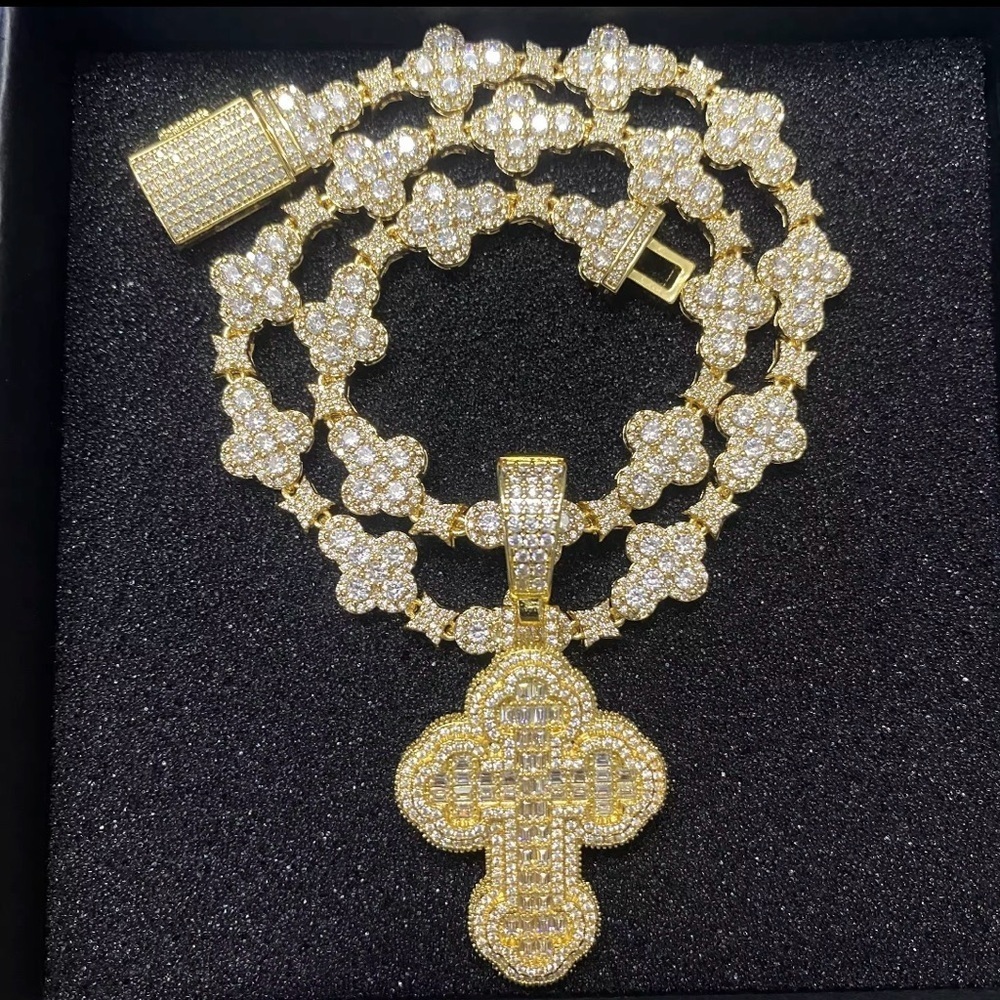 Gold cross Pendant Necklace set 16inch